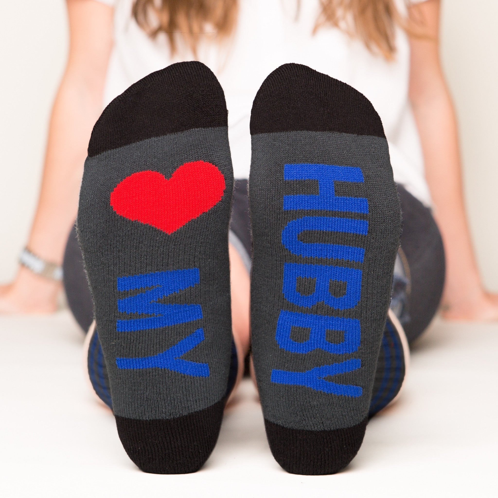 Love my Hubby socks bottom front view