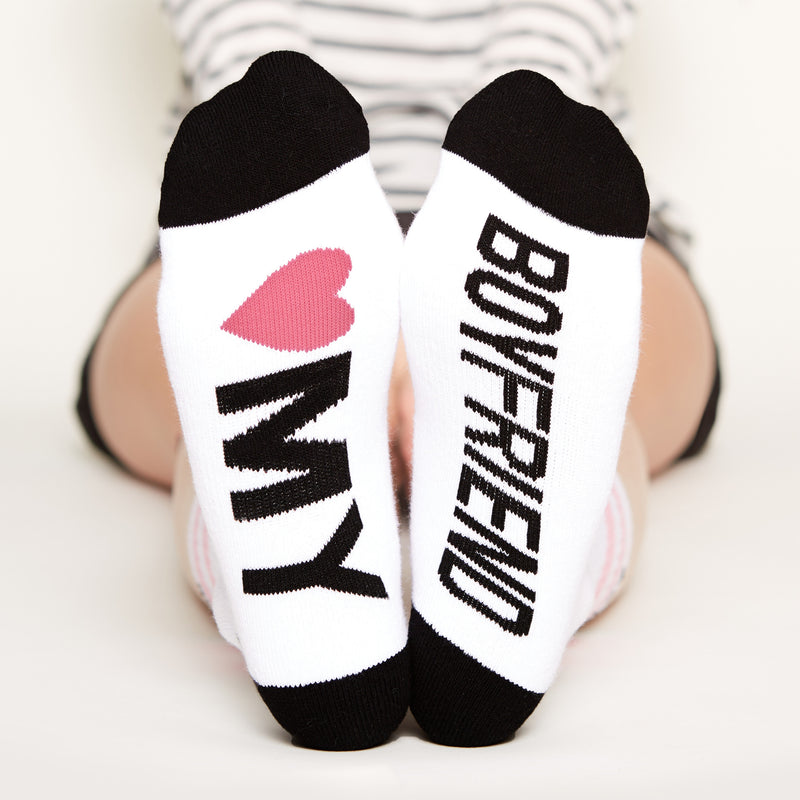 Love My Boyfriend Sock bottom front view  