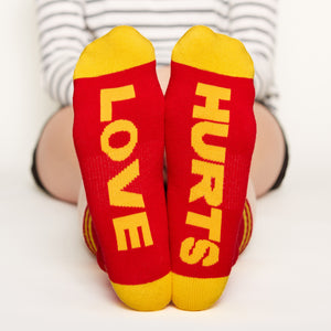 Love Hurts Socks bottom front view  