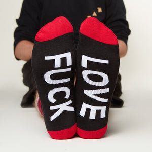 Fuck Love socks bottom front view  