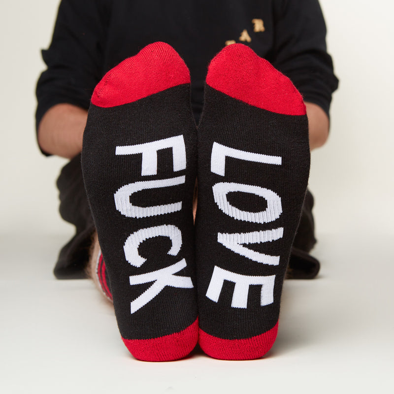 Fuck Love socks bottom front view  